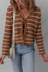 Striped Knit Tie Front V Neck Cardigan